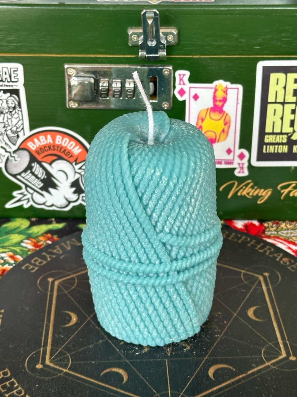 Teal Yarn Ball Candle – Hand Poured Candle – Calm, Clarity